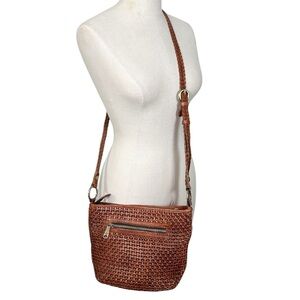 Patricia Nash Banyoles Crossbody Woven Leather Bag Brown